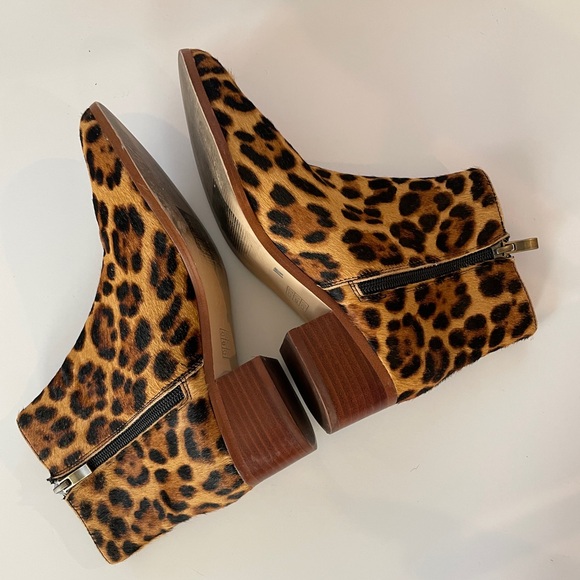J Crew Leopard Calf Hair Leather Pointed Wooden Block Heel Ankle Bootie Size 7 - Picture 8 of 8
